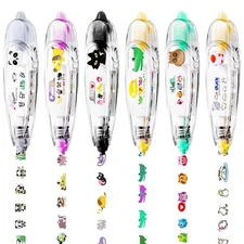 6Pcs Decorative Tape Pen, Cute Animals Press Type Decorative Pen, Tape Roller...