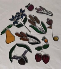 Vintage Stained Glass Suncatchers Fruit Flower Owl Music  More Lot 11