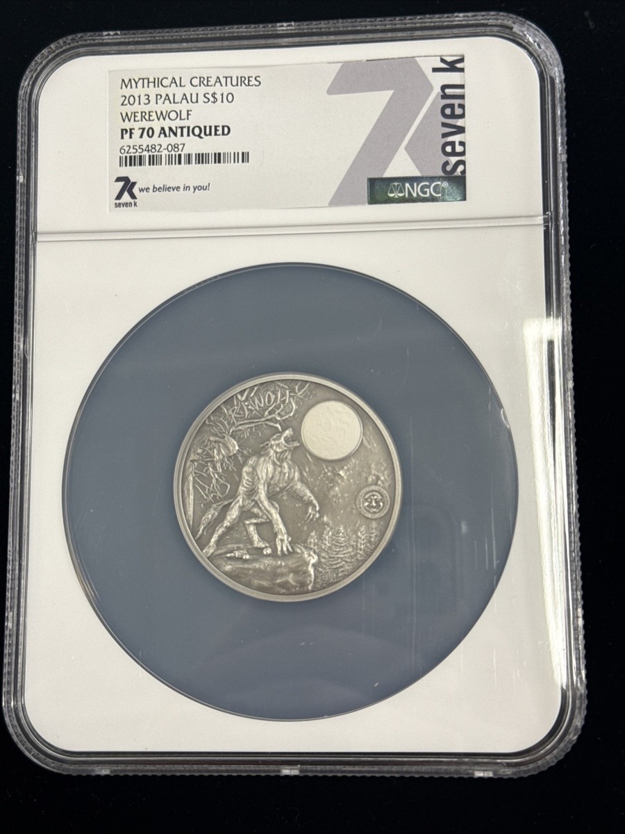 Mythical Creatures 2013 Palau S$10 WereWolf PF70 Antiqued 2 troy