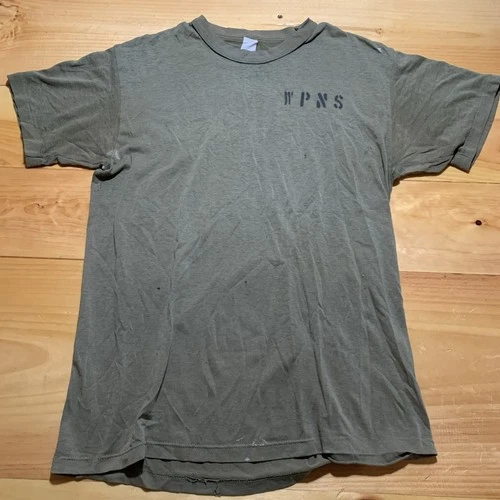 Vintage Stenciled T Shirt Green Military Vietnam 60’s 70s Thin Soft  Distressed