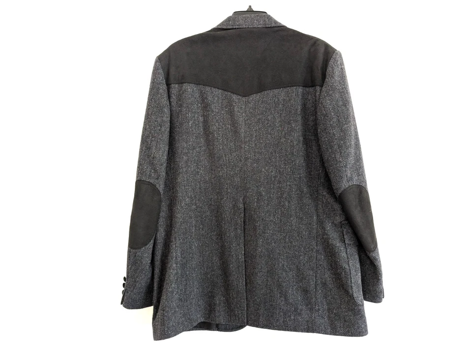 Blazer masculino PENDLETON 46L cinza preto lã espinha de peixe cotovelo remendo jaqueta ocidental - Imagem 3 de 4