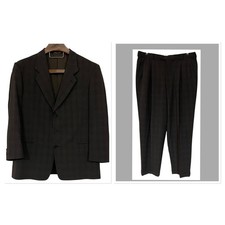 Vtg Giorgio Armani Le Collezioni Men Check Pleated Pant Suit Wool Gray Brown 44R