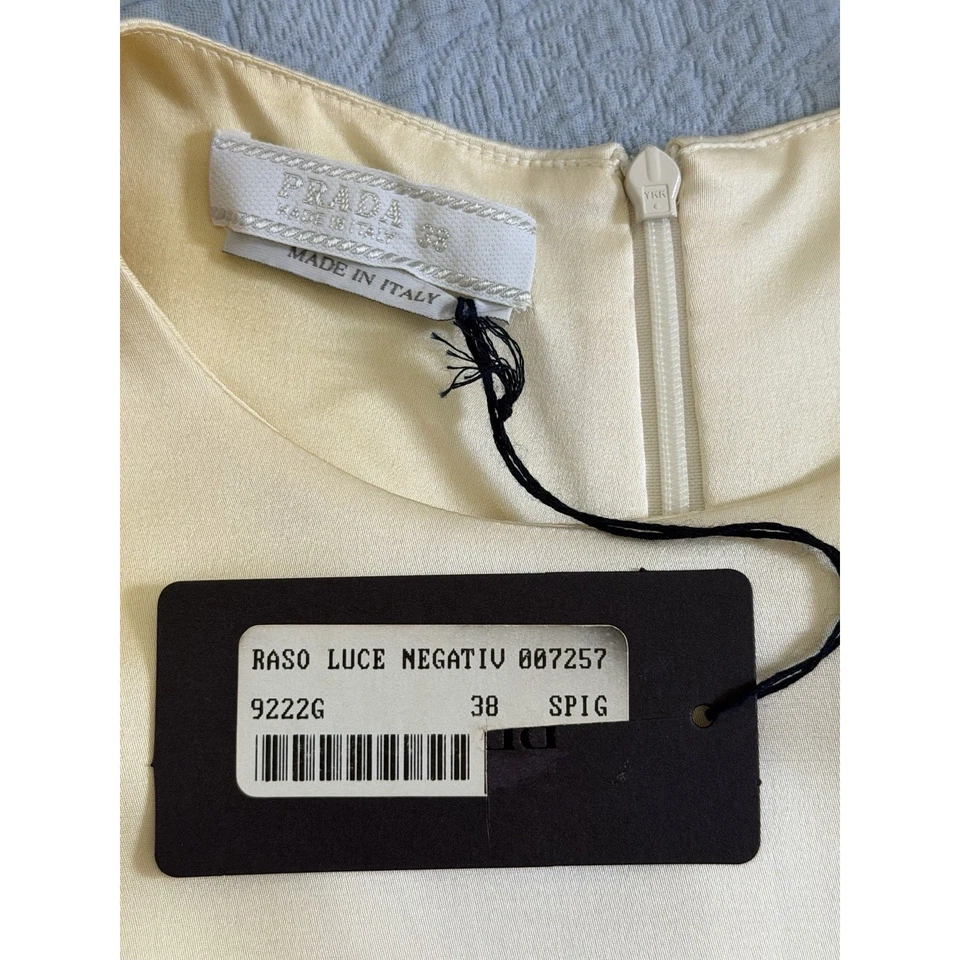 Vintage Prada Y2K Satin Shell Tank Ivory Raso Luce w/ Tags Italy Sz IT 38 - Image 2 of 4