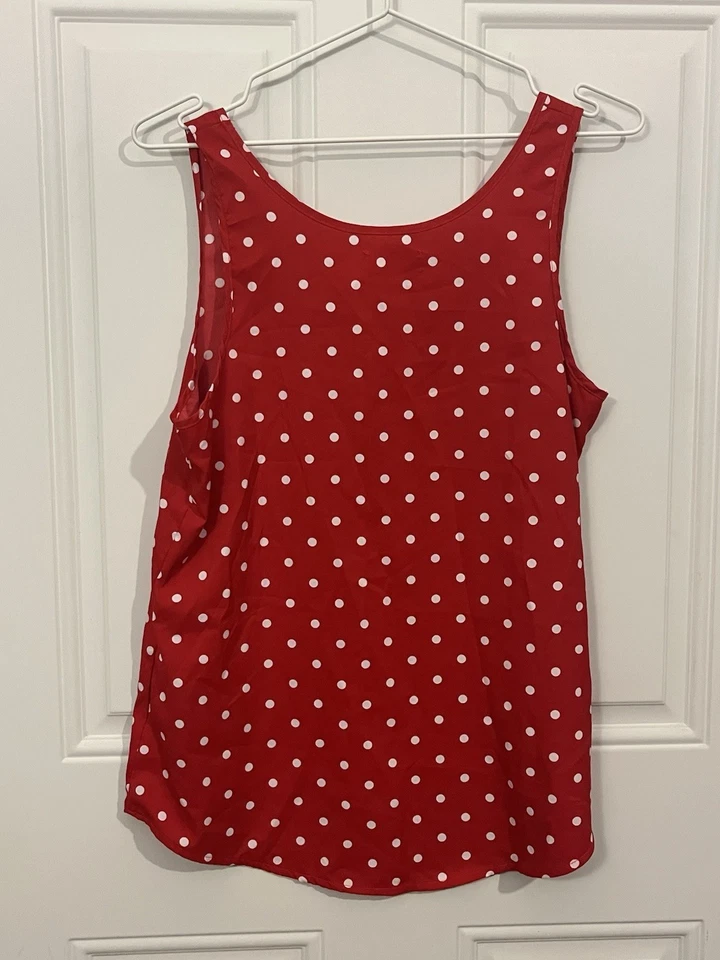 Faded Glory Women’s Medium Sleeveless Red & White Polka Dot Top - Image 2 of 4