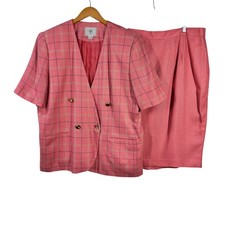 Amanda Smith Women’s 2-Piece Plaid Blazer & Skirt Suit Size 20W Pink USA Made