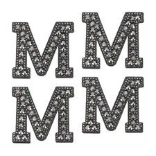 10 Pcs Iron on Letter Patches, Letter M Rhinestone Alphabet Applique, Black