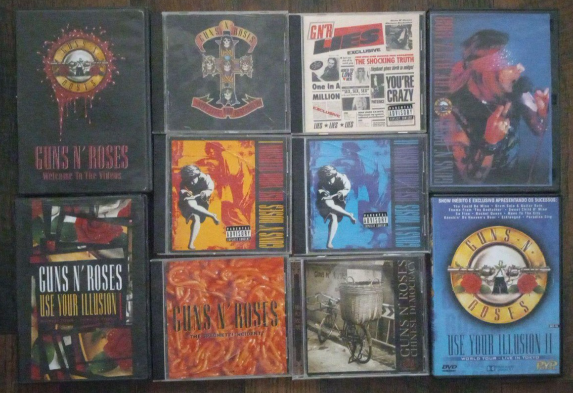 Collection of Guns N' Roses albums and related media, all studio