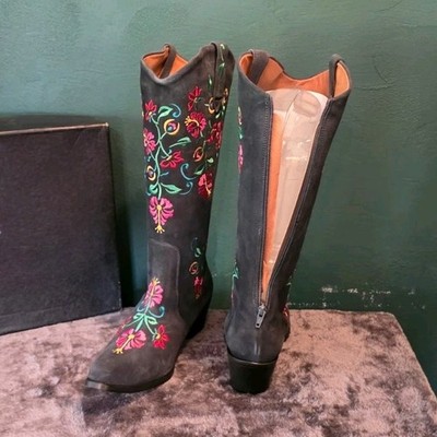 Agave Sky Women s Western Knee High Leather Floral Embroidered Zip Boots 11