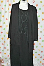 VINTAGE NIGHT SCENE Women`s L 3 pc. LONG BLACK formal beaded DRESS scarf Jacket