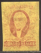 MEXICO #10b Mint - 1861 4r Red on Yellow, No Ovpt ($110)