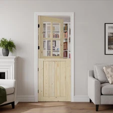 SMARTSTANDARD 30" x 80" Dutch Door Slab，4-Lite Frosted Glass Pantry Doors