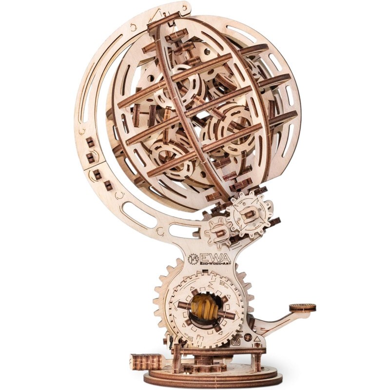 Globe terrestre en bois et maquette 3D mécanique de 205 pièces pour bureau