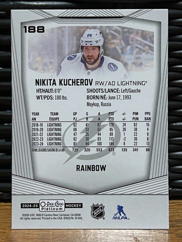 2024-25 O-Pee-Chee Platinum - 188 Nikita Kucherov - Rainbow - Picture 2 of 2