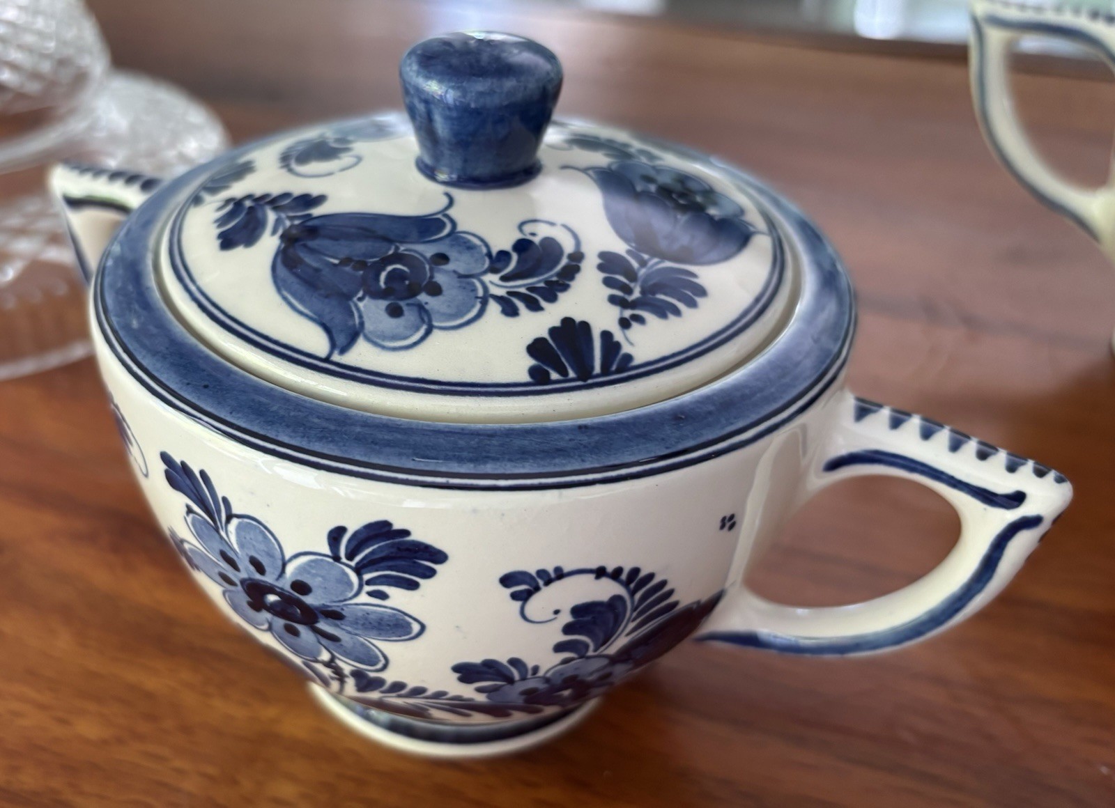 Vintage Delft Blue Delfts Blauw Creamer & Covered Sugar, Holland, Signed