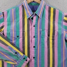 Vintage Wrangler Brushpopper Shirt XL 17 35 Striped Western Rodeo Cowboy Yellow