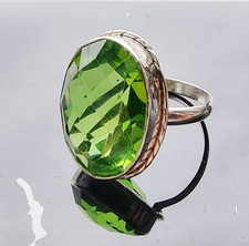 VINTAGE 925 STERLING SILVER CHECKERBOARD OVAL 20x15 mm GREEN QUARTZ RING SIZE 6