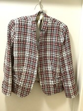Nine West Women’s Pink Black White Tweed  Boucle jacket blazer Open Front sz 12
