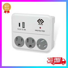 3 Outlet Wall Tap with USB Charger 1000J Surge Protector Swivel Cover UL