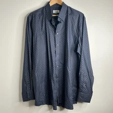 Eton Mens Dress Shirt Blue Geometric Print Long Sleeve Size XXL Luxury Career