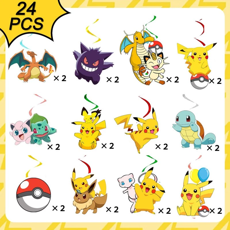 24 Piezas Pokemon Colgante Espiral Pokemon Cumpleaños Decoración Pokemon Fiesta Suministros Foto 2 de 4