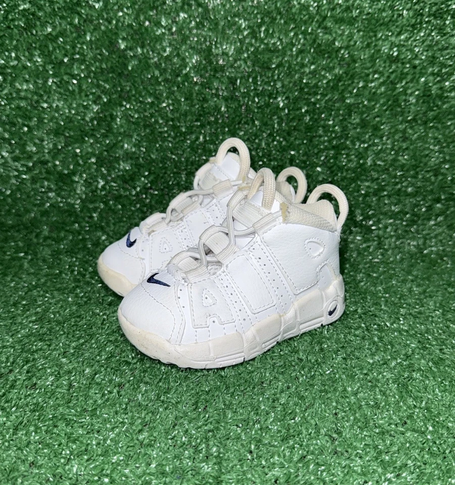 Nike Air More Uptempo Niño Pequeño Talla 9C Blanco Azul Marino Zapato para Caminar Tenis DH9722-100 Foto 3 de 4
