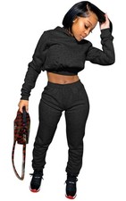 Winter Outfits for Women 2 Piece Tracksuits Long Sleeve Crop Hoodie Sweatshir...