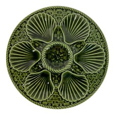 French Longchamp Green Majolica Oyster Plate, Circa 1920s