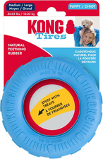 Puppy Tires, Natural Rubber Teething Toy, Medium/Large Puppies, Blue