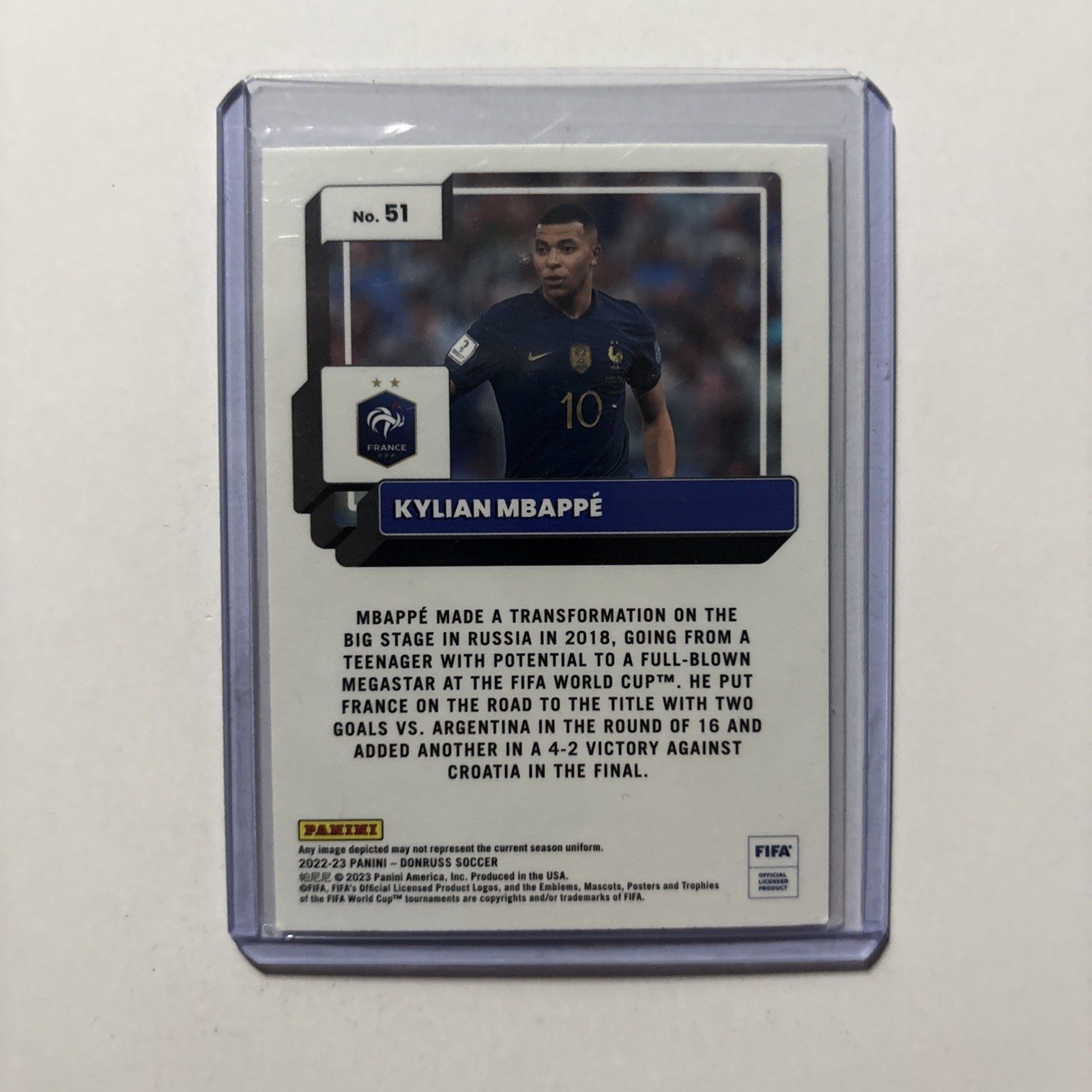 Kylian Mbappe 2022-23 Optic Panini Donruss FIFA Soccer Base Card Number 51 view 2
