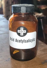 Vintage MERCK Acid Acetylsalicylic Amber DURAGLAS Apothecary Bottle 4 oz