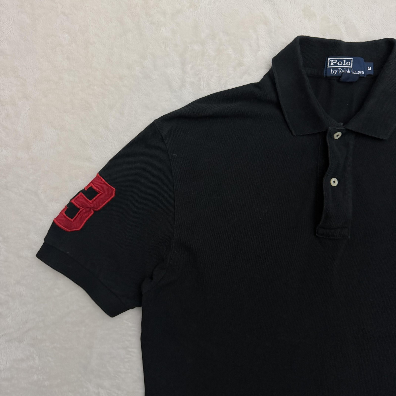 Ralph Lauren Polo Shirt Mens Medium Black Big Pony 3 Logo Cotton Pique thumbnail 5