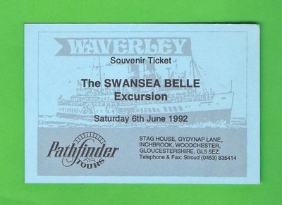 Pathfinder Tours Souvenir Ticket - Swansea Belle Excursion - PS Waverley - 1992