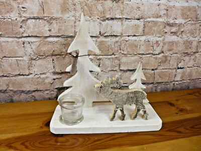 Aufsteller  Deko Holz mit  Hirsch Jagd Winter Tannenbaum Baum Teelichthalter