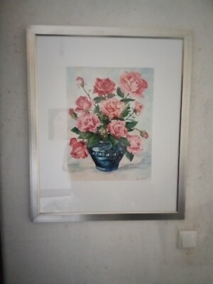 Sanssouci Rosenstrauß in Vase  Aquarell L77,5 x B64,5 cm gerahmt