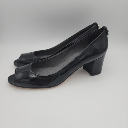 Stuart Weitzman Black Patent Leather Peep Toe Square Heel Pumps Shoes Size 6.5 N - Picture 4 of 10