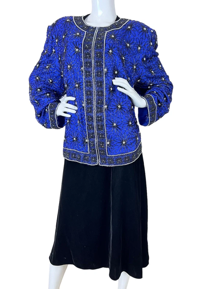 De Colección Papell Boutique Noche 2 Piezas Chaqueta con Cuentas y Terciopelo Halter Vestido Para Mujer 3X Foto 3 de 4