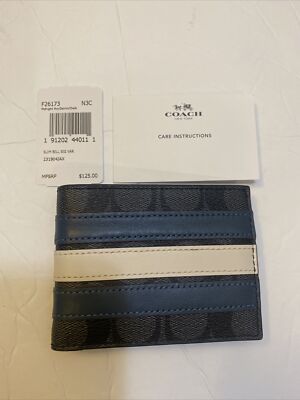 Coach Men s Wallet Medium F26173 Midnight Nvy/Denim/Chalk N3C SLIM BILL SIG VAR