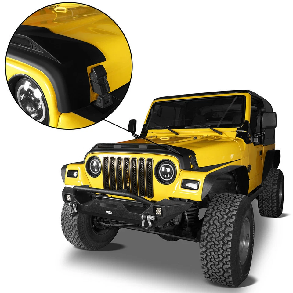 Durable Hood Protector Stone Guard w/ LED Amber Light for Jeep Wrangler TJ 97-06 Foto 2 de 4