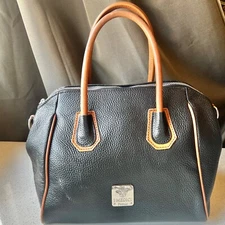 I Medici Firenze Black Pebbled Leather Handbag With Tan Trim & Tassel Accents
