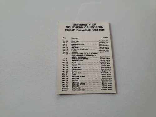 JS15 Univ of Southern California 1980/81 Men's Basketball Pocket Schedule Card - Picture 2 of 2