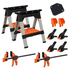 2PC Heavy Duty Folding Clamping Sawhorses 30-3/4" 1200LBS Load Capacity F Clamps