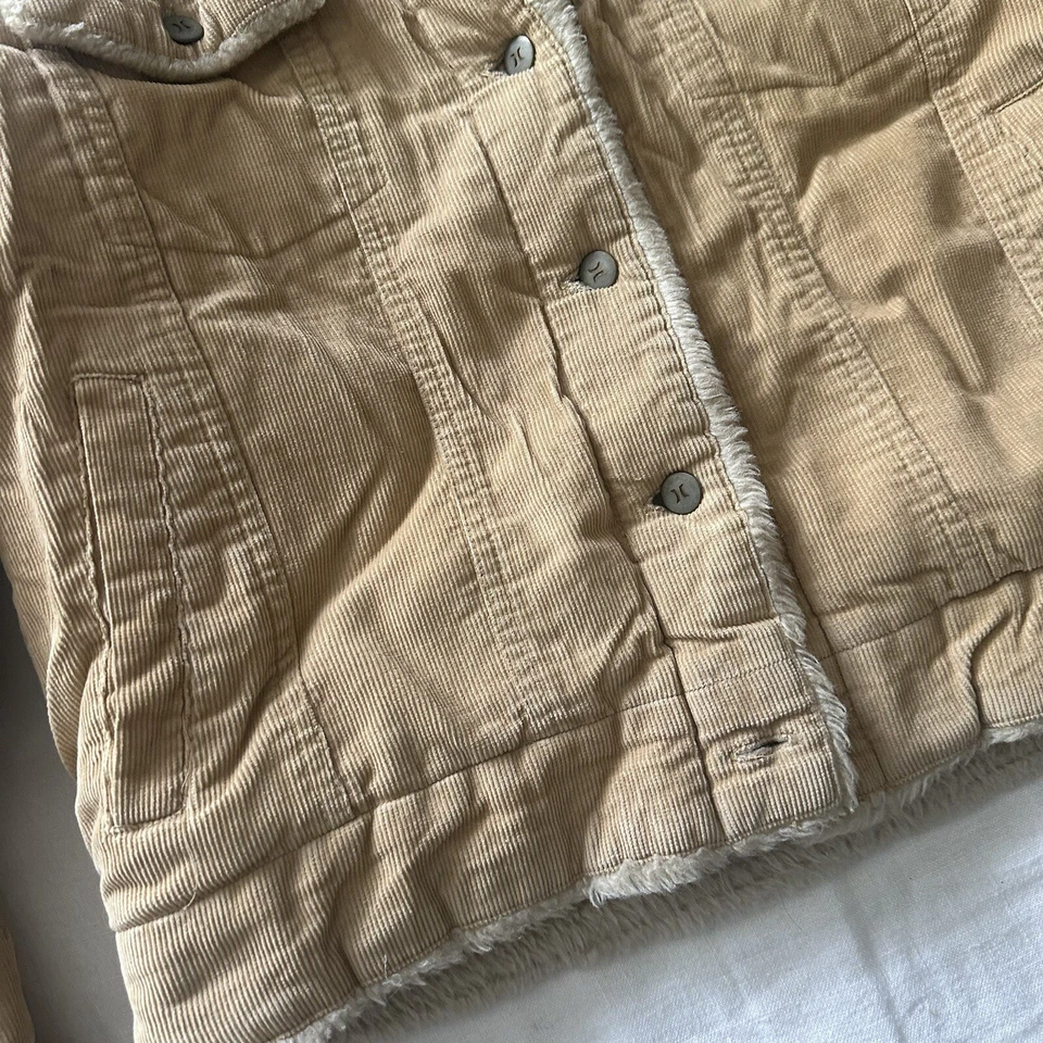 Womens Hurley Jacket Size S Fur Lining Beige Corduroy Button Up Collard - Image 3 of 4