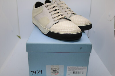 Lanvin Off White Suede Leather Snake Skin Patchwork Sneakers Low Top 11 44 $595