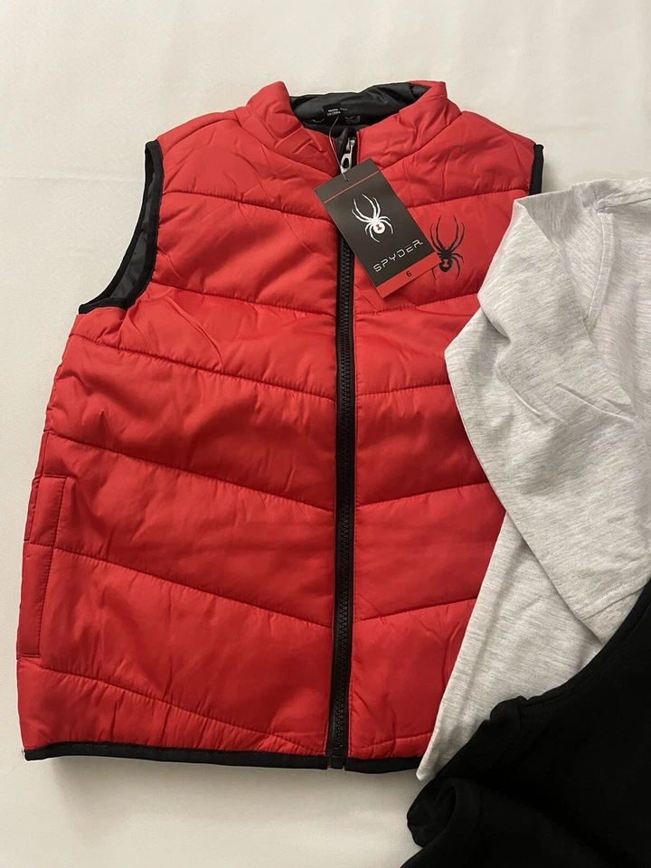 Spyder Niños Niños 3 Piezas Chaleco Conjunto, Sudadera con Capucha, Jogger, Rojo, Talla 6 - NUEVO Foto 2 de 4