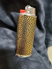 Vtg Lighter Case Black Gold Abstract Bubbles Cover Holder Silver Sleeve for Bic 