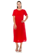 Travel Knit Dress, long A-Line, S/S, Stretchy NO-IRON poly/span.   Red