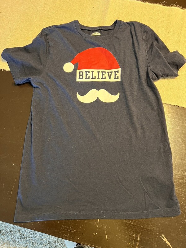 OLD NAVY Women's Size S "Believe" Navy Blue Short Sleeve Santa T-Shirt