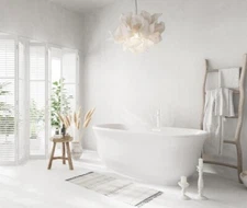 Bathtub Glossy White Freestanding White Trim Acrylic Bathroom Soaking Tub 59"