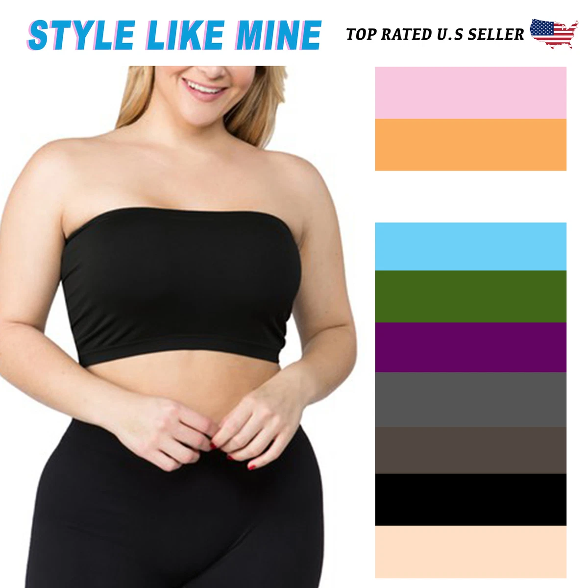 Women Plus Size Bandeau Bra Strapless None Padded Bra Tube Top