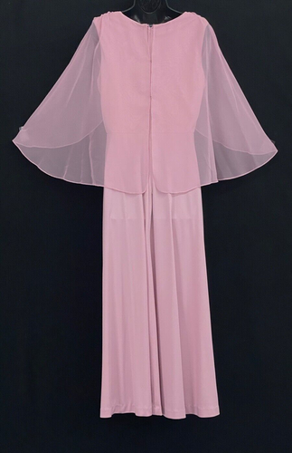 Vintage 1970s dusty pink maxi dress formal cape sleeve sheer boho empire waist - Picture 5 of 5